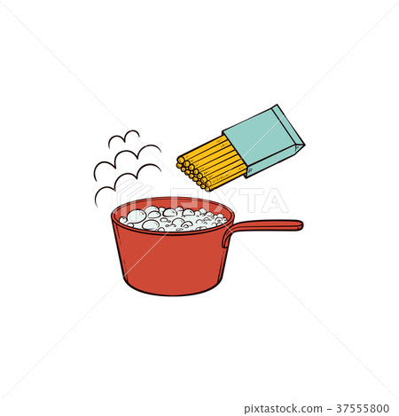 Cooking pasta - boiling water in pan and spaghetti Cooking pasta - boiling water in pan and spaghetti 37555800