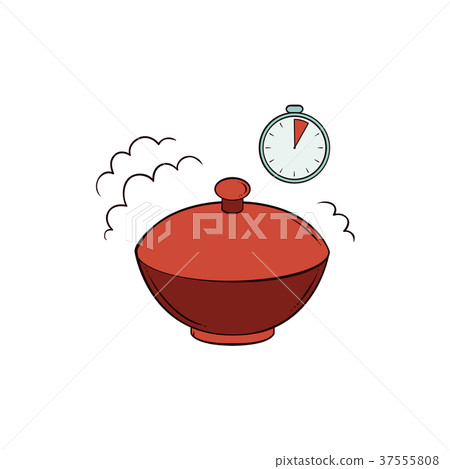 Vector flat noodles in closed bowl with timer icon 37555808