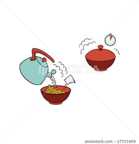 Vector spaghetti noodles preparation steps icon 37555809