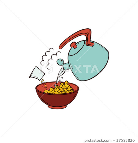 Pouring boiling water into bowl of instant noodle 37555820