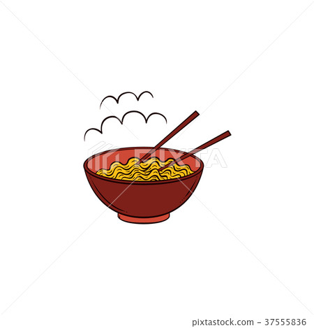 Vector flat noodles in bowl with chopsticks icon - Stock Illustration ...