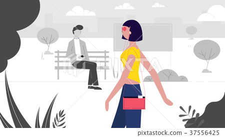 girl walks and guy looks at her girl walks and guy looks at her 37556425