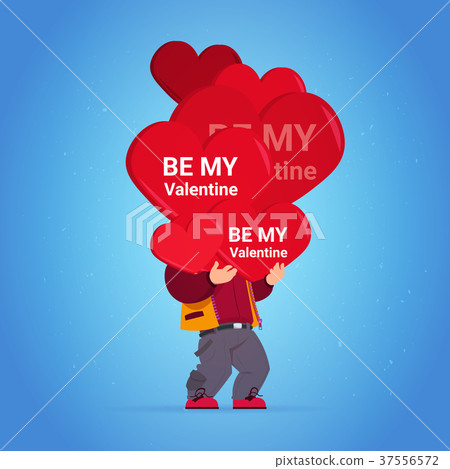 Happy Valentines Day Greeting Card Man Holding Red Happy Valentines Day Greeting Card Man Holding Red 37556572