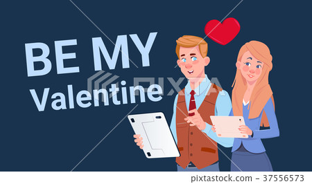 Man And Woman With Digital Tablets Be My Valentine 37556573