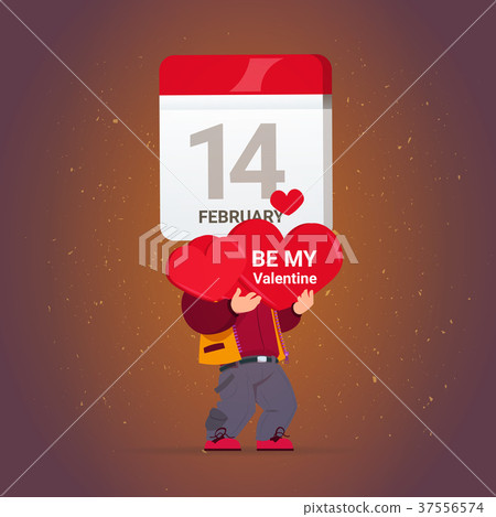 Happy Valentines Day Greeting Card Man Holding Red Happy Valentines Day Greeting Card Man Holding Red 37556574