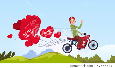 Man Riding Motor Bike With Heart Shaped Air Man Riding Motor Bike With Heart Shaped Air 37556575