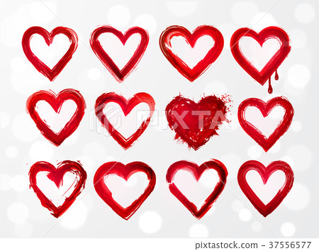 Set of red grunge hearts on white glowing Set of red grunge hearts on white glowing 37556577