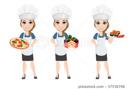 Chef woman set. Cute cartoon character 37556706