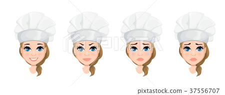 Chef woman face with various emotions. 37556707