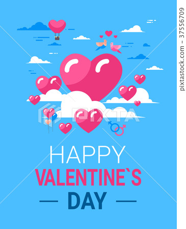 Valentines Day Greeting Card Pink Hearts Over 37556709
