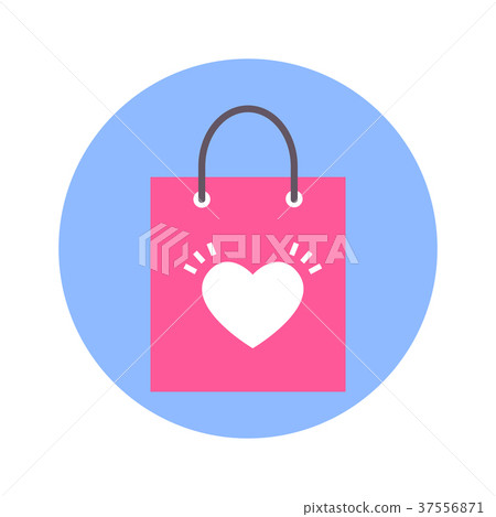 Shopping Bag With Heart Shape Icon On Blue Round - Stock Illustration ...