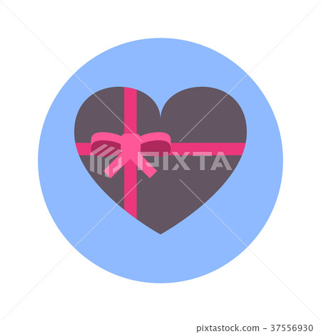 Gift Box In Heart Shape Icon On Blue Round - Stock Illustration ...