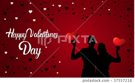 Happy Valentines Day Background Silhouette Couple - Stock Illustration ...
