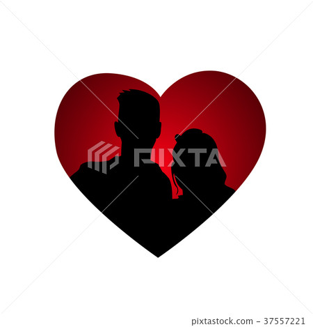Couple Silhouettes In Heart Shape Icon Isolated - Stock Illustration ...