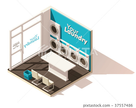Vector isometric low poly laundromat icon Vector isometric low poly laundromat icon 37557486