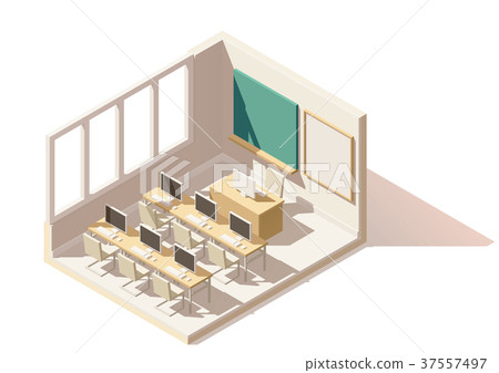 Vector isometric low poly computer classroom 37557497