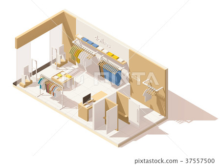 Vector isometric low poly clothing store icon Vector isometric low poly clothing store icon 37557500