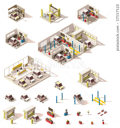 Vector isometric low poly car icon set Vector isometric low poly car icon set 37557520