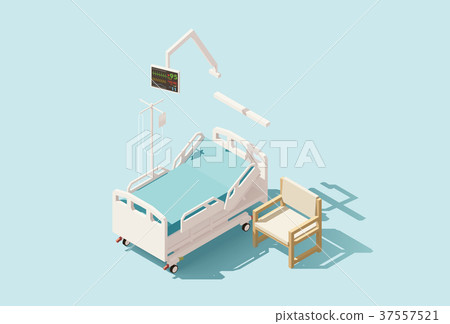 Vector isometric low poly hospital bed Vector isometric low poly hospital bed 37557521