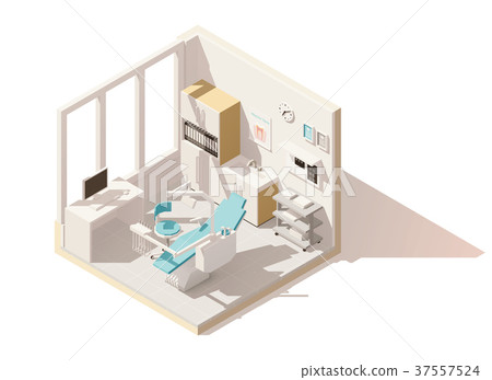 Vector isometric low poly dental office Vector isometric low poly dental office 37557524