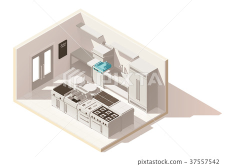 Vector isometric low poly professional kitchen Vector isometric low poly professional kitchen 37557542