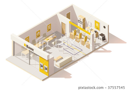 Vector isometric low poly bank interior - Stock Illustration [37557545 ...