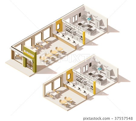 Vector isometric low poly fast food restaurant 37557548