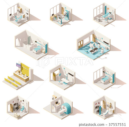 Vector isometric low poly hospital rooms Vector isometric low poly hospital rooms 37557551