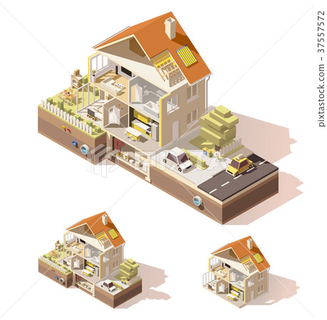 Vector isometric low poly house cross-section 37557572
