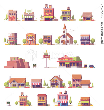 Vector low poly buildings set - Stock Illustration [37557574] - PIXTA