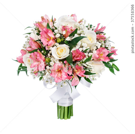 Bouquet of roses, alstromeries and gypsophilas 37558366