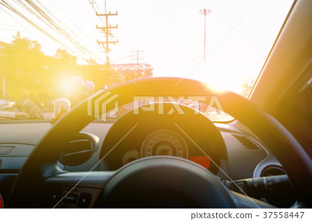 Sunset Scenery Car Drive. Sunset Scenery Car Drive. 37558447