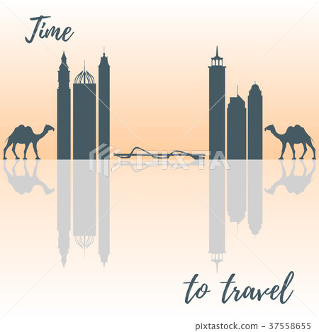 Famous skyscrapers of the world, bridge and camels Famous skyscrapers of the world, bridge and camels 37558655
