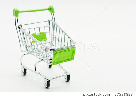 Empty mini green shopping cart on white 37558858