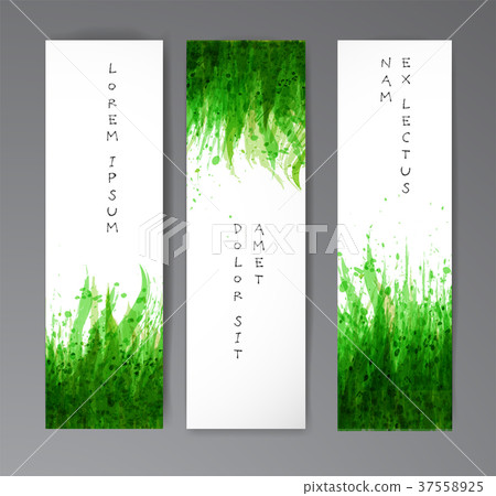 Three banners with fresh green grass on white 37558925