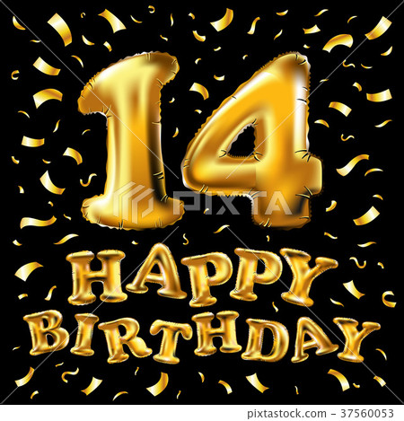 Golden 14 number fourteen metallic balloon 37560053