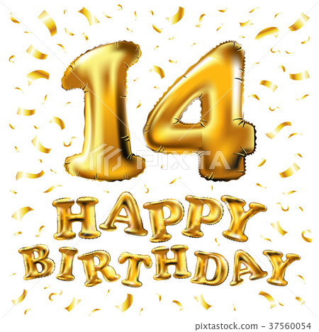 Golden 14 number fourteen metallic balloon 37560054