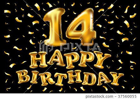 Golden 14 number fourteen metallic balloon 37560055