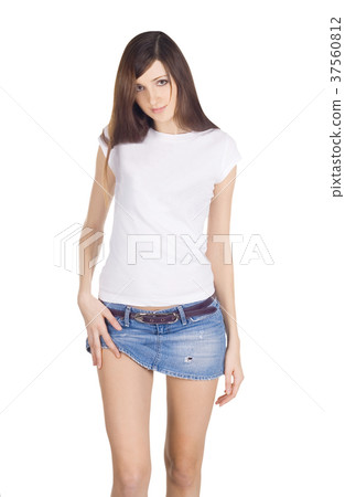 Lovely brunette in denim skirt Lovely brunette in denim skirt 37560812