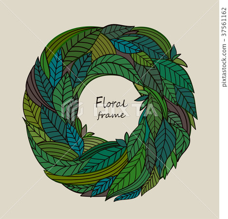 Round frame of green leaves - Stock Illustration [37561162] - PIXTA