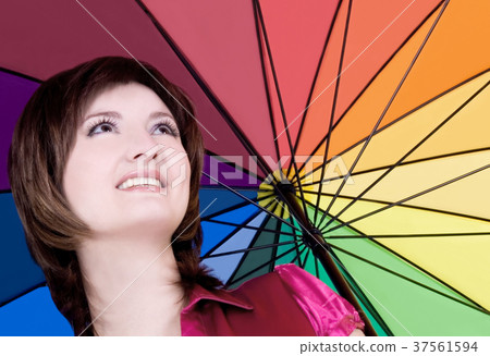 Beautiful woman with colorful umbrella Beautiful woman with colorful umbrella 37561594