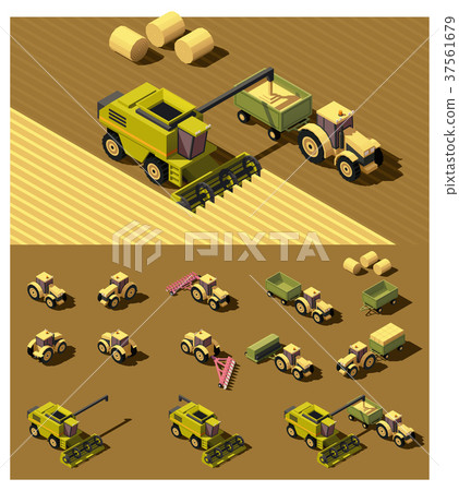 Vector isometric low poly agricultural machinery 37561679