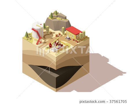 Vector isometric low poly oil pumpjack 37561705