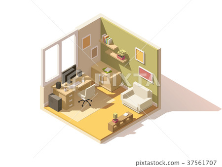 Vector isometric low poly room cutaway icon 37561707