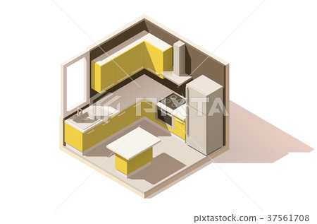 Vector isometric low poly kitchen room icon Vector isometric low poly kitchen room icon 37561708