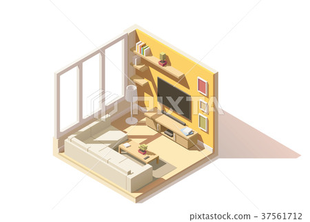 Vector isometric low poly living room icon Vector isometric low poly living room icon 37561712