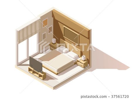 Vector isometric low poly bedroom icon - Stock Illustration [37561720 ...