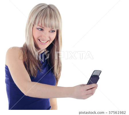 Bright picture of happy woman with cell phone Bright picture of happy woman with cell phone 37561982