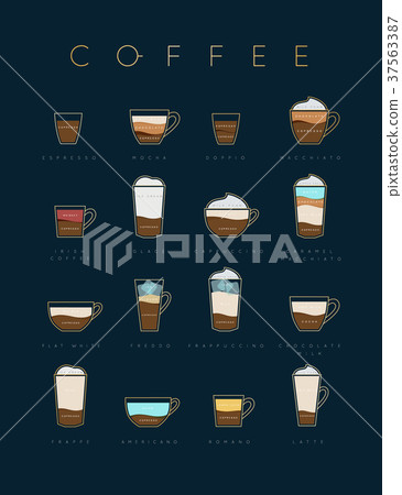 Poster coffee flat dark blue cups Poster coffee flat dark blue cups 37563387