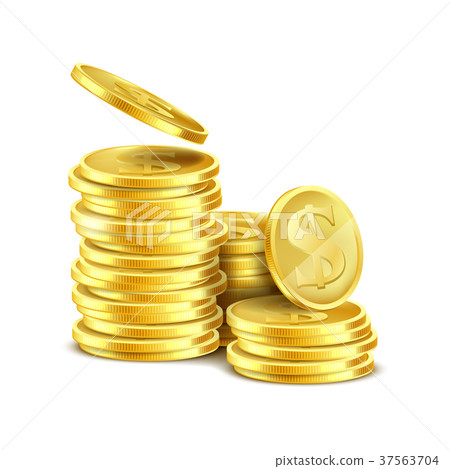 Vector 3d realistic stack of gold coins - Stock Illustration [37563704 ...